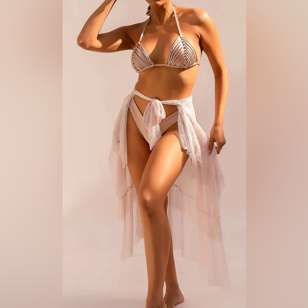 Acqua de Luxe Buzies Light Rose Shimmer Multi way swim coverup Dress Skirt Small - Picture 11 of 11